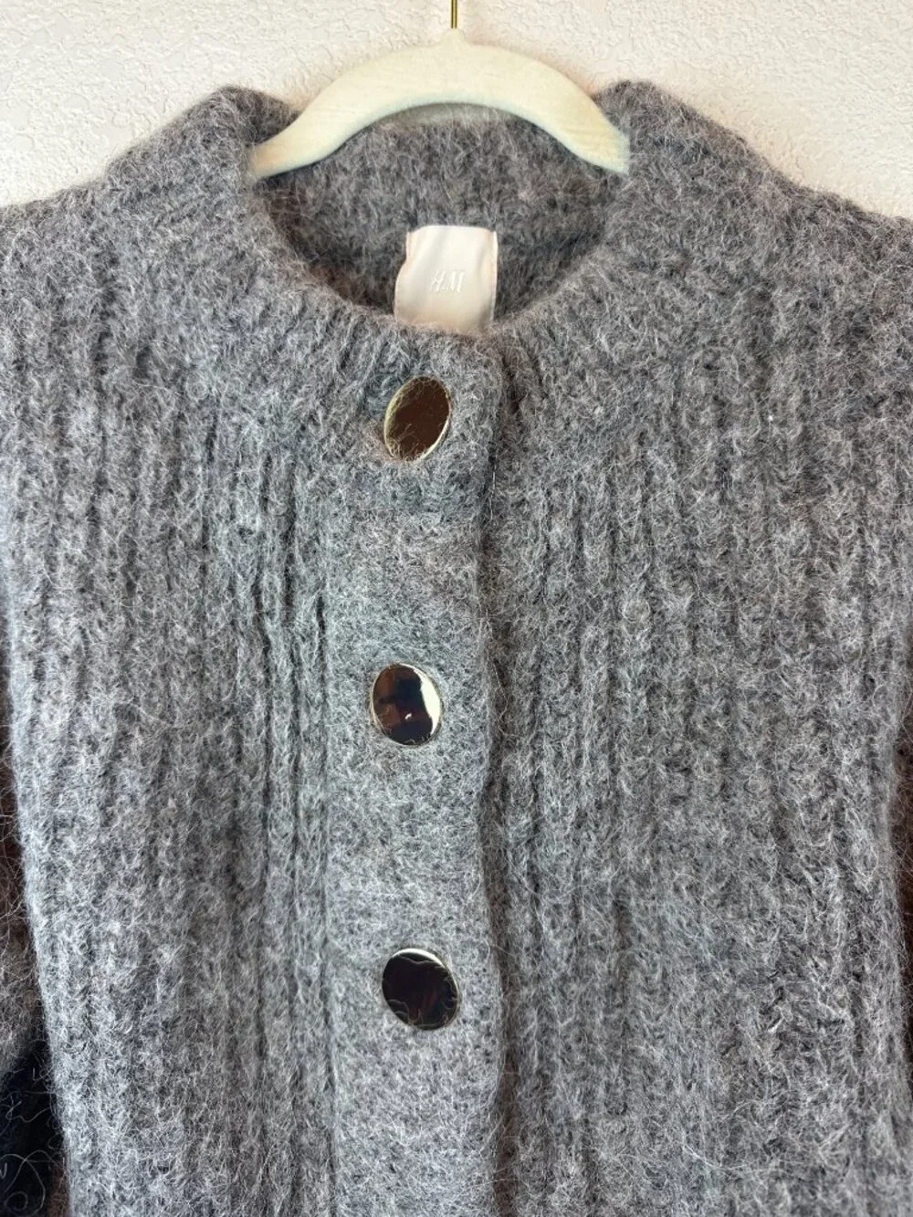 H&M Alpaca Blend Cardigan Sweater Gray Button Front Women’s Small Cozy Knit